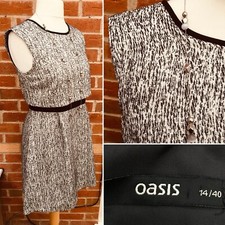 OASIS Size 14 Black Grey Dress Spring Wedding Work Stretchy Excellent B1