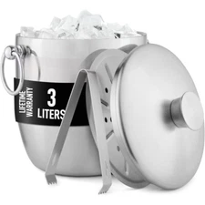 Zulay Kitchen Premium Stainless Steel Double-Wall Insulated Ice Bucket Kit