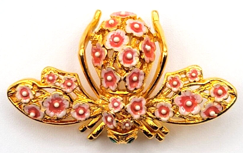 JOAN RIVERS ROSA POSEY ESMALTE FLOR ABEJA BROCHE PRENDEDOR OJOS CON JOYAS FIRMADO Foto 2 de 4