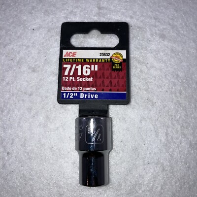 ACE 23632 SAE 1/2'' Drive 7/16'' Socket 12 Point Chrome Shallow Lifetime Warranty