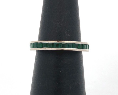 Designer 14K White Gold Princess Channel Set Emerald Eternity Band Ring - Picture 5 of 11