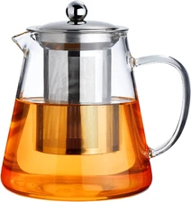 Glass Teapot Stovetop 18.6 OZ, Borosilicate Clear Tea Kettle with Removable 18/8