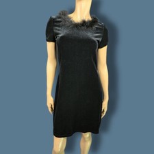 Vintage 90s black Velvet Mini dress Faux Fur Trim Size M Gothic Witchy Vampy
