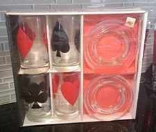Libbey Trumps 'n Trays Set 4 beverage Glasses12 oz. 2/ 5" Ashtray Vintage New 