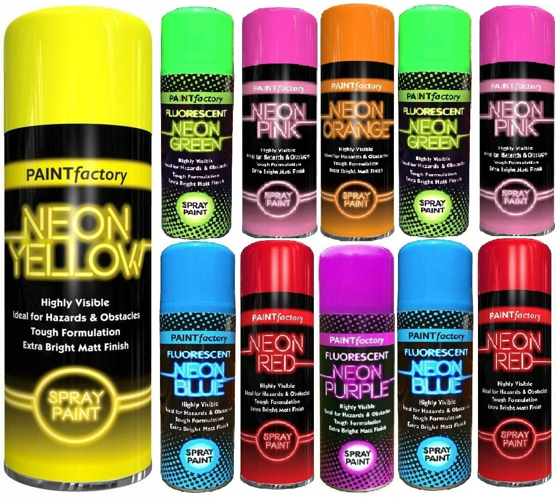 Fluorescent Bright Neon Spray Paint Aerosol DIY Matt Metal Hi Vis Safety 200ML