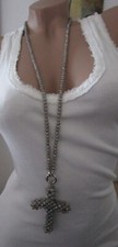 Neu Schöne  Damen Halskette Kreuz Perlen Beige-Taupe Kette Hippie Ibiza