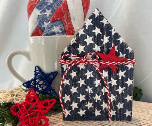 4th of July STARS Mini House Tiered Tray Farmhouse Patriotic Decor Rustic Wood