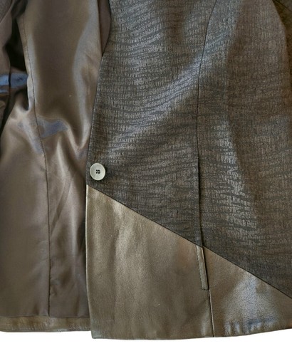 Helmut Lang Lamb Leather Combo Assymetrical Blazer Pattern Crop Black Jacket 2 - Picture 8 of 15