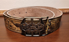 Jerusalem Belt Buckle Vintage Brass Metal Black Gold Design Hexagon 42" Belt