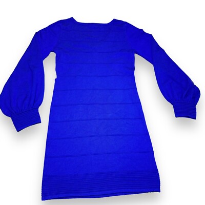 Arden B Dress Womens Dress Size L Blue Faux Wrap Knee Gathered Waist