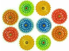 LOT of 10 BRAND NEW Large 14.2" Metal Flower Wall Art Décor- 5 Colors, R,G,B,Y,O