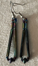 RAINBOW METALLIC BUGLE and SEED BEAD TEARDROP EARRINGS - Beads, SS Ear Wires