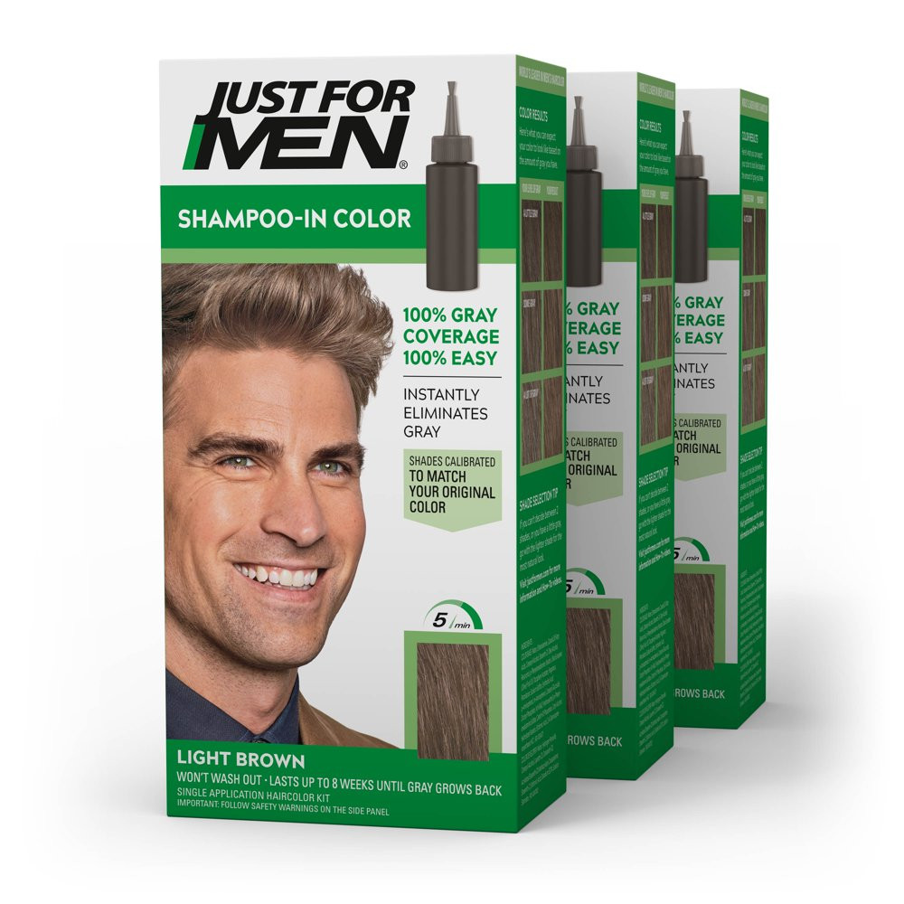 Just For Men Shampoo-in Hair Dye for Men, H-25 Light Brown, (Pack of 3) ✅✅✅