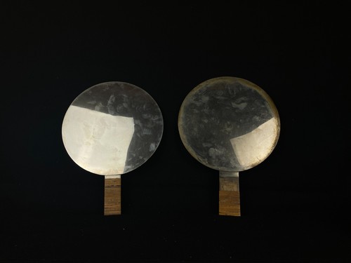 Rare Japanese Antique Kagami Bronze Mirror 2 pcs (e302) - Bild 3 von 10