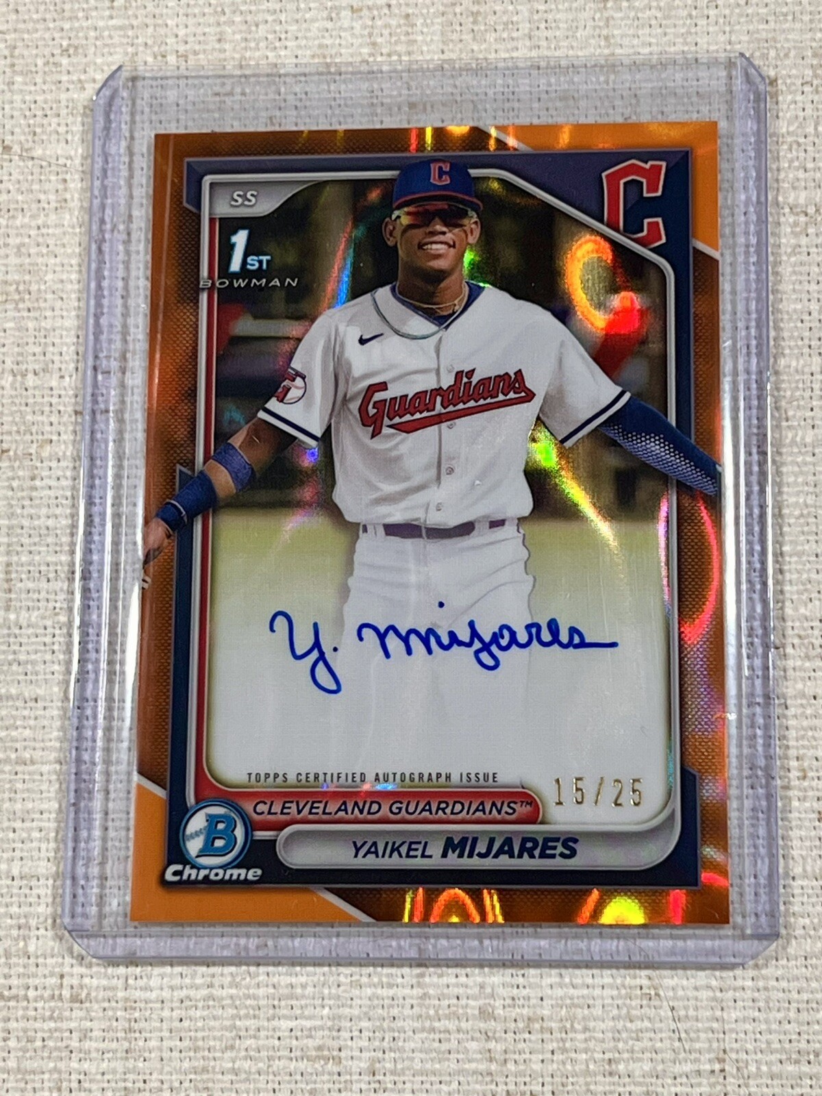 2024 Bowman Chrome 1st Yaikel Mijares Orange Lava Refractor Auto /25 Guardians