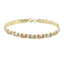 Solid 14K tricolor gold Hearts bracelet EJB13304