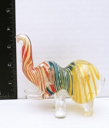 Hand Blown Glass Elephant Pipe Tobacco Smoking With Carb Hole Yellow Red Blue - Picture 11 of 12