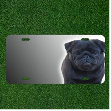 Custom Personalized License Plate Auto Tag With Black Pug Dog Breed Add Names