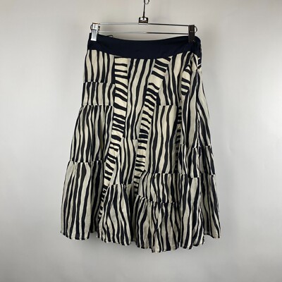 Anthropologie Lil Zebra Print 100% Silk Tiered A-Line Skirt Pockets Size 2 NEW
