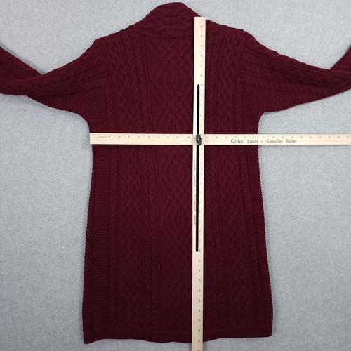 Aran Crafts Sweater Womens Medium Merino Wool Cable Knit Long Wrap Collar Zip - Picture 8 of 10