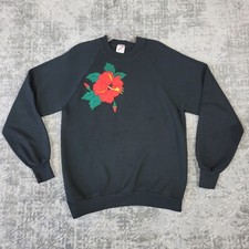 Vintage Hibiscus Sweatshirt Adult Large Black Pullover Jerzees 80's Made In USA