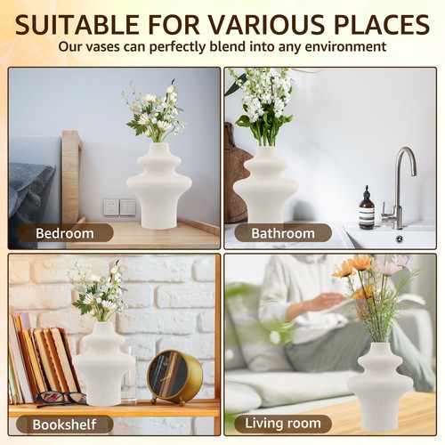 Ceramic Vases Beige Flower Vase Elegant Decorative Vase Minimalist Vase/ - Picture 5 of 23