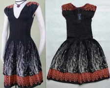 NWT MAX EDITION  Jacquard Smocked Top Fit-and-Flare dress Black /Coral Size L