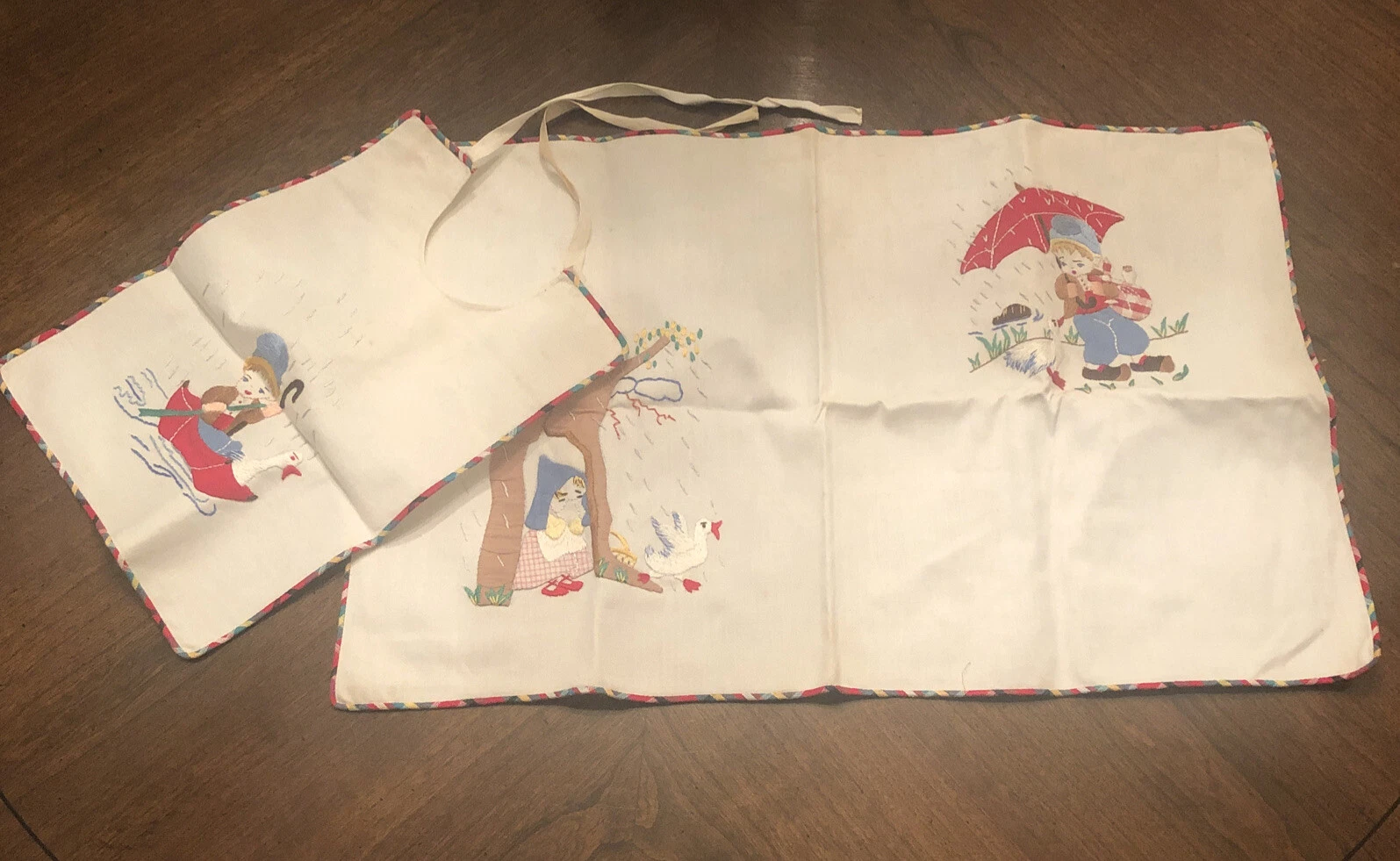 Charming Vintage Baby Bib & Placemat Mid Century Nursery Rhyme Characters Rare