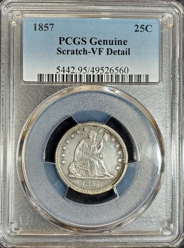 1857 Seated Liberty Silver Quarter PCGS Genuine VF Detail