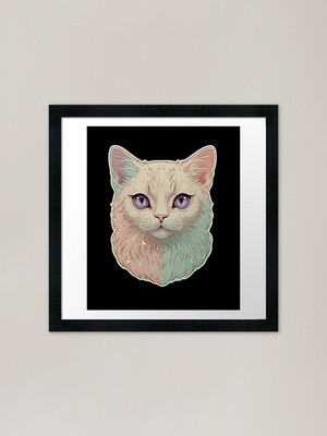 Meow-tastic Cat Face - Trendy Anima gerahmtes Wandbild Poster Leinwanddruck Bild