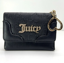 JUICY COUTURE Heartless Double Sided Trifold Wallet Gold Charm Liquorice Black
