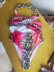 NWT Misguided Colorful Animal Print Cheeky One Piece Halter Wrap Swimsuit Sz 2