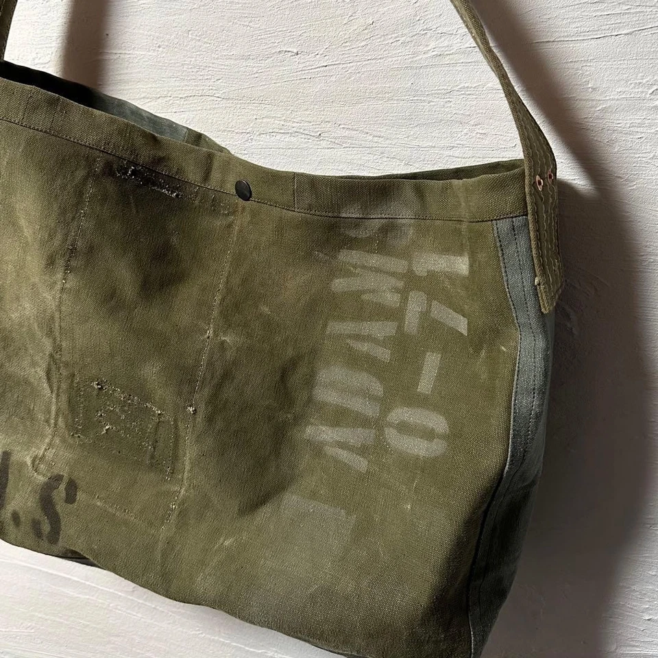 Bolso de Periódico Militar Ejército de Estados Unidos De Colección - Bolso de Mano de Lona RRL EE. UU. Duradero y Clase Foto 4 de 4