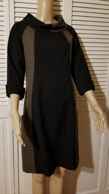 Etcetera Size 8 Brown Black Sheath Dress Cowl Neck 3/4 Sleeve