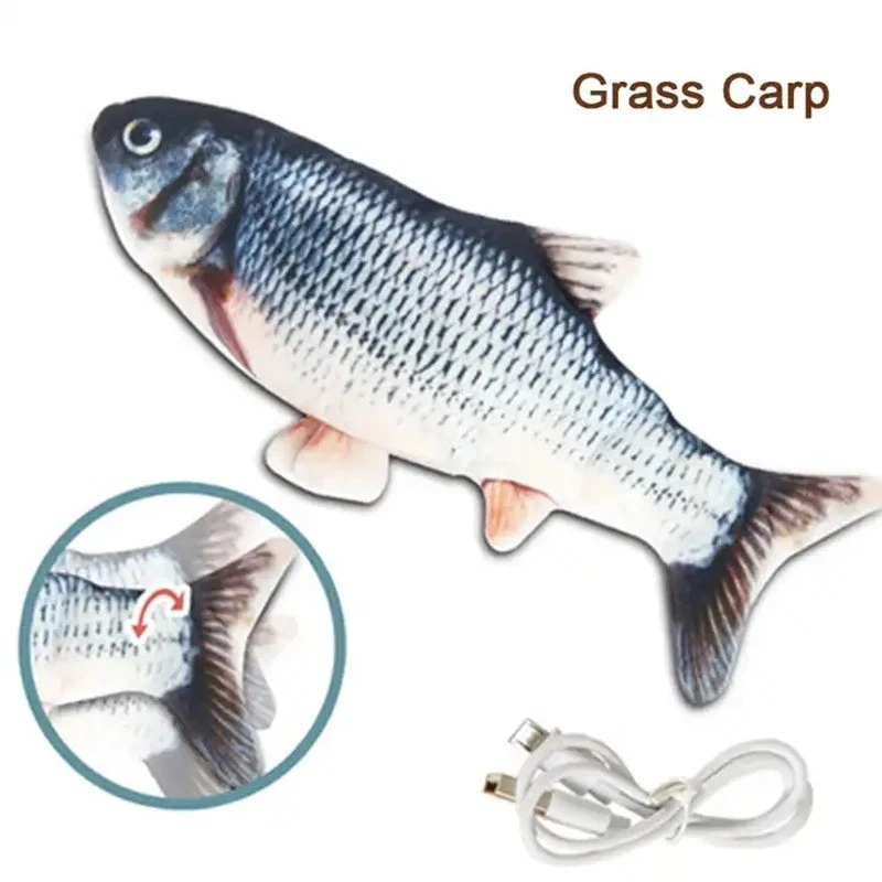 Cat Dog Interactive Fish Soft Plush Toy USB Charging Pet Chewing Toy