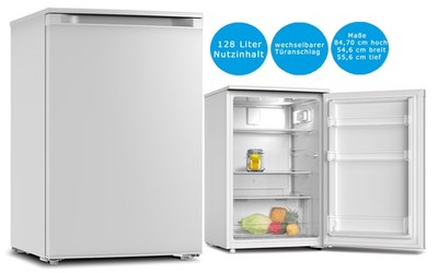 PKM Kühlschrank Vollraum weiß 128 L freistehend LED Vollraumkühlschrank