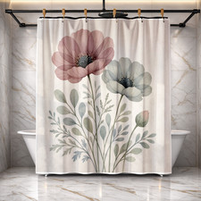 Elegant Grey Pink Floral Shower Curtain 72x72 Polyester Bathroom