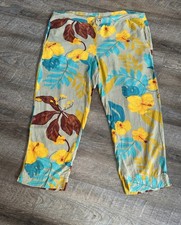 VTG Jams World Floral Wide Leg Pull On Crop Pants Beach Tropical Hawaiian Small