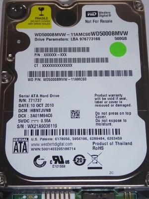WD5000BMVW-11AMCS0 DCM: HBNTJVNB 10 OCT 2010 Thailand WD 500GB