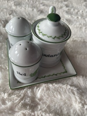 Peint Main  Porzellan Set Pfeffer Salz Und Senf