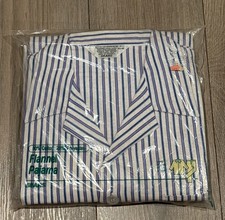 VINTAGE Sears Mens Flannel Pajamas Large Set 80 Cotton White Blue Stripes LARGE