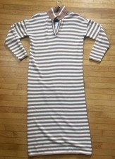 NWT 525 Long Cotton Collared Beige Cream Striped Knit Dress Small Nautical Vibe