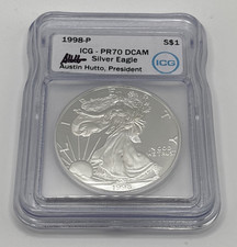 1998 P $1 American Silver Eagle 1oz ICG PR70DCAM Austin Hutto Signed