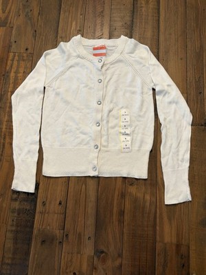 Cat & Jack Girls Cream White Cardigan Sweater Sparkle Rhinestone Buttons Sz6 NWT