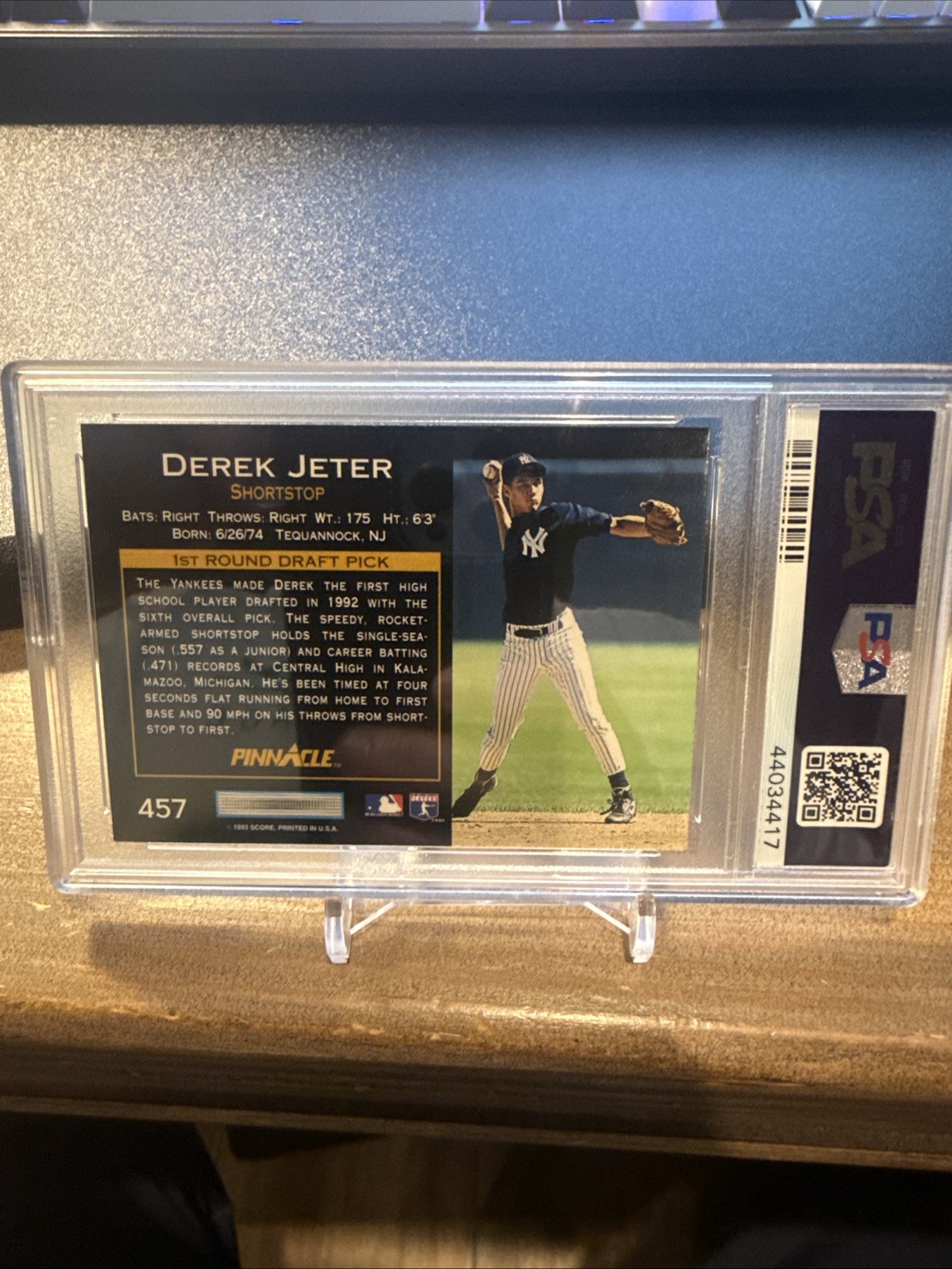 1993 PINNACLE #457 DEREK JETER RC YANKEES HOF PSA 10 view 2