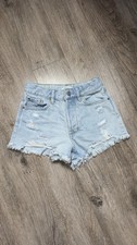 PacSun High Rise Festival Cut Off Denim Shorts Light Blue Distressed Size 23