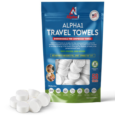 Alpha1 Accessories Compressed Towel Tablets - 50 Pack Of Compressed Coin Towels