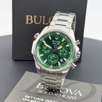 #ad Men#x27;s Bulova Marine Star Green Dial Chronograph 96B396 Quartz New Watch 43mm $159.08