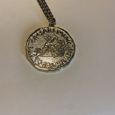 Caesar's Palace Casino Las Vegas Medallion Necklace Gold Tone Vintage mid 1970 s