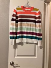 LOFT Petites Multi-Colored Striped Crew Neck Pullover Sweater Sz L